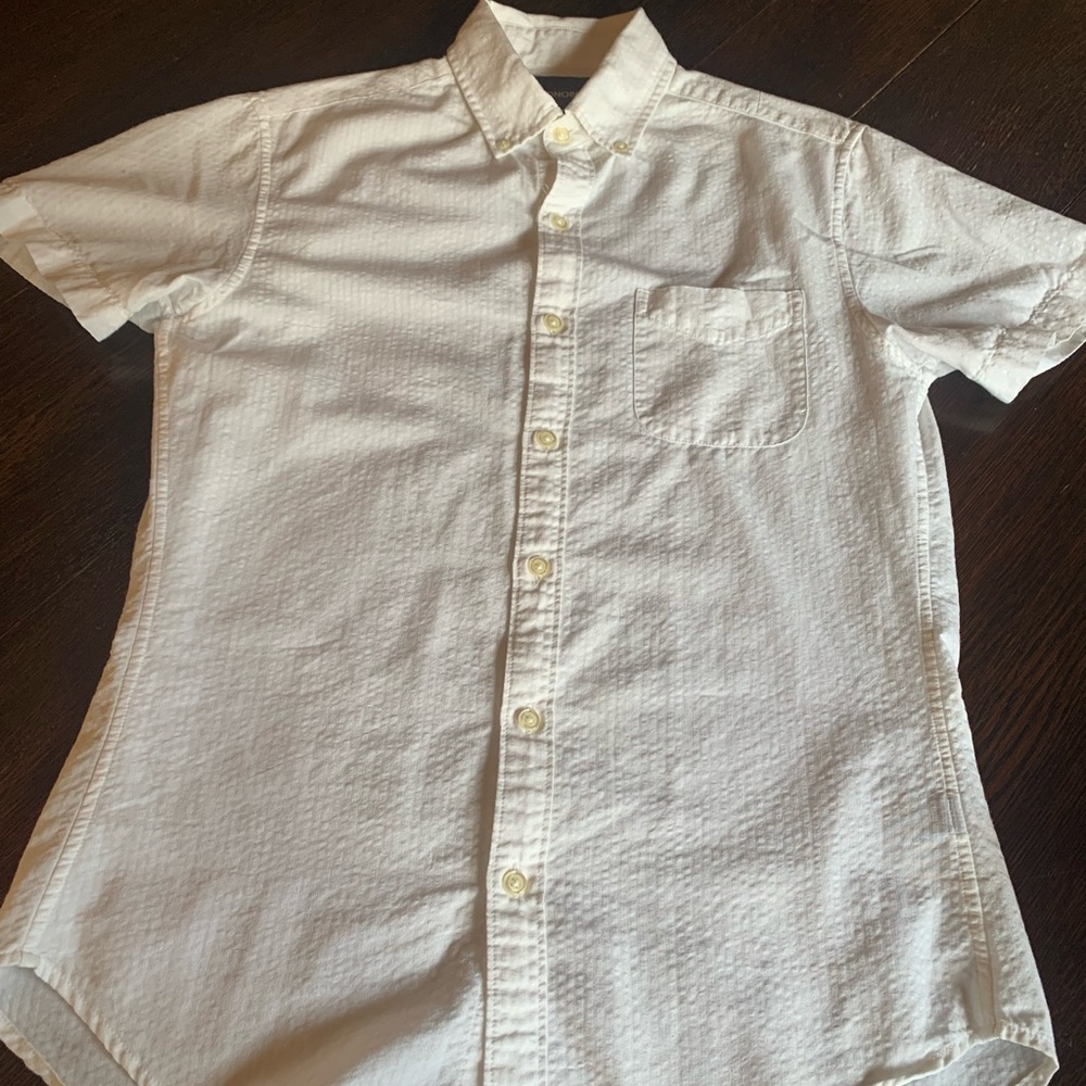 Men's White Small Slim Bonobos Short Sleave Textured Button Up